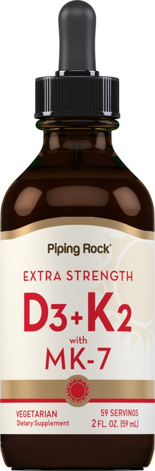 Vitamin D3 og vitamin K-2 med ekstra styrke 2 ounce 59 mL Pipetteflaske    