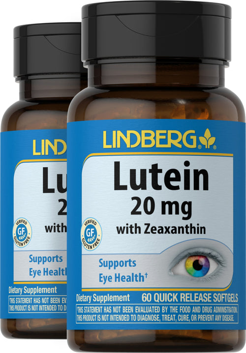 Lutéine 20 mg avec zéaxanthine,  60 Capsules molles à libération rapide 2 Bouteilles