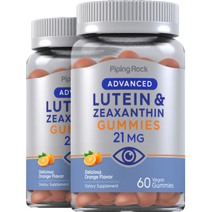 Luteín + zeaxantín (lahodný pomaranč) 21 mg (v jednej dávke) 60 Vegánske gumené cukríky 2 Fľaše   