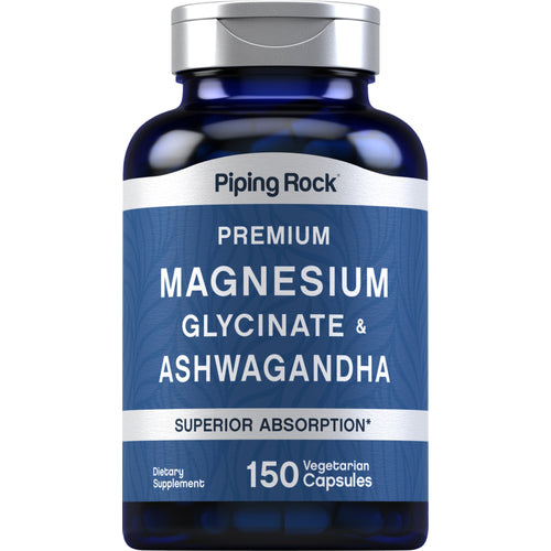 Magnesiumglycinat + ashwagandha,  150 Vegetarianske kapsler