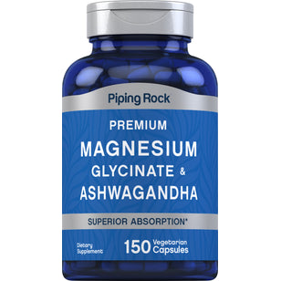Magnesiumglycinat + ashwagandha,  150 Vegetarianske kapsler