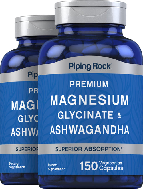 Magnesium Glycinate + Ashwagandha, 150 Vegetarian Capsules, 2  Bottles