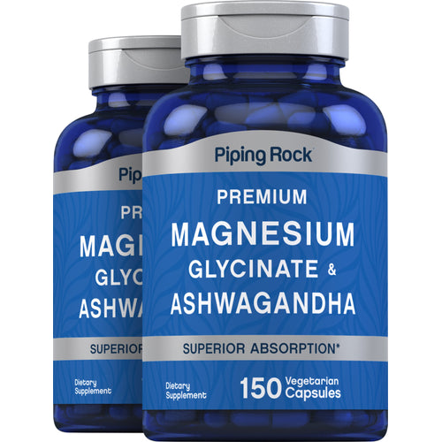 Magnesium Glycinate + Ashwagandha, 150 Vegetarian Capsules, 2  Bottles