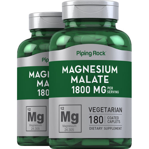 Magnesium Malate, 1800 mg (per serving), 180 Coated Caplets, 2  Bottles