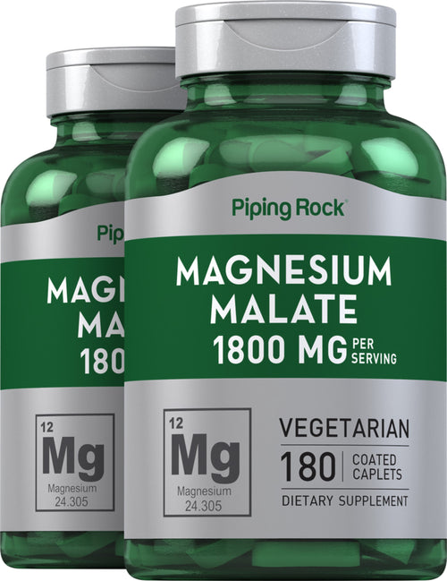 Magnesium Malate, 1800 mg (per serving), 180 Coated Caplets, 2  Bottles