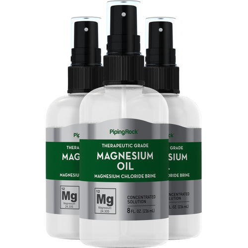 Huile pure de magnésium,  8 onces liquides 236 ml Flacon de vaporisateur 3 Flacons pulvérisateurs