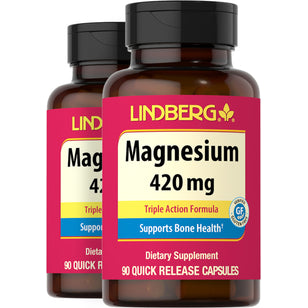 Magnesium (Triple-Action), 420 mg, 90 Quick Release Capsules, 2  Bottles