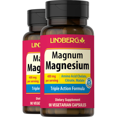 Mega Magnesium,  400 mg (par portion) 90 Gélules végétales 2 Bouteilles