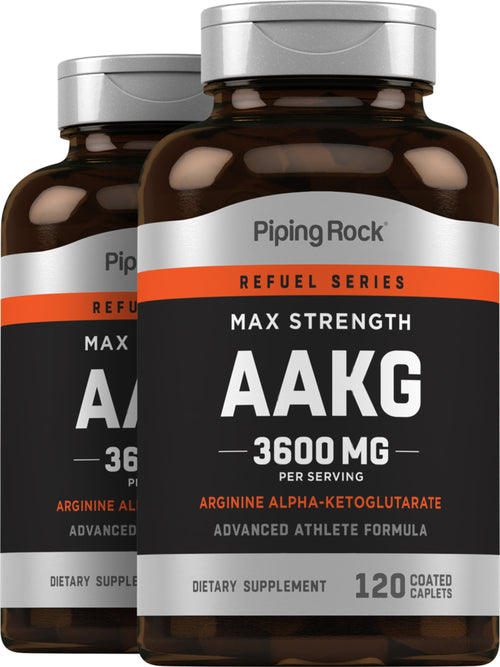 Max Strength AAKG Arginine Alpha-Ketoglutarate (Nitric Oxide Enhancer), 3600 mg (per serving), 120 Coated Caplets, 2  Bottles
