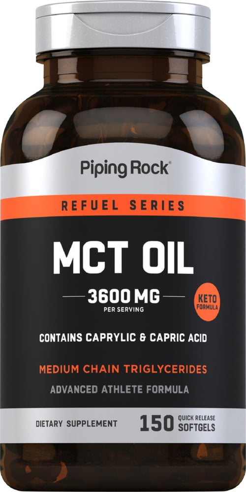 น้ำมัน MCT (ไตรกลีเซอไรด์สายกลาง) 3600 mg (ต่อการเสิร์ฟ) 150 ซอฟต์เจลแบบปล่อยตัวยาเร็ว     