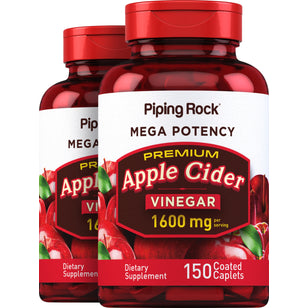 Mega Potency Apple Cider Vinegar, 1600 mg (per serving), 150 Coated Caplets, 2  Bottles