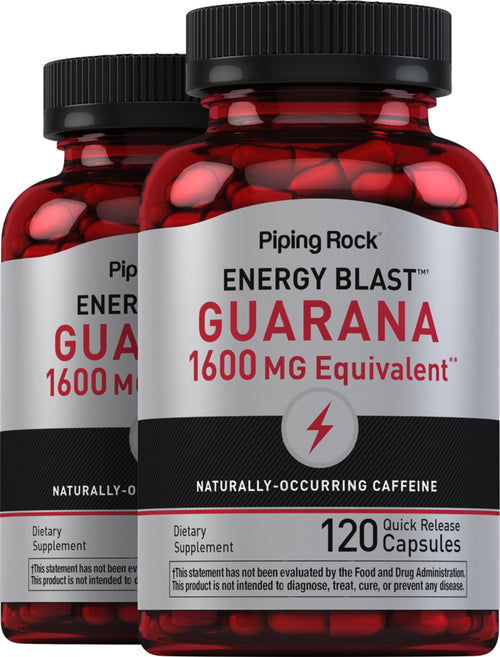 Mega Strength Guarana, 1600 mg, 120 Quick Release Capsules, 2  Bottles