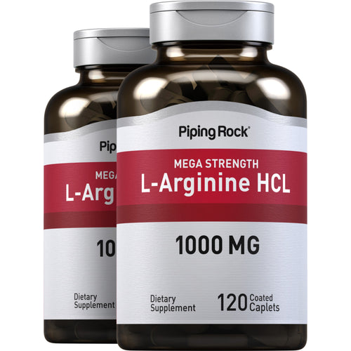 Mega Strength L-Arginine HCL, 1000 mg, 120 Coated Caplets, 2  Bottles
