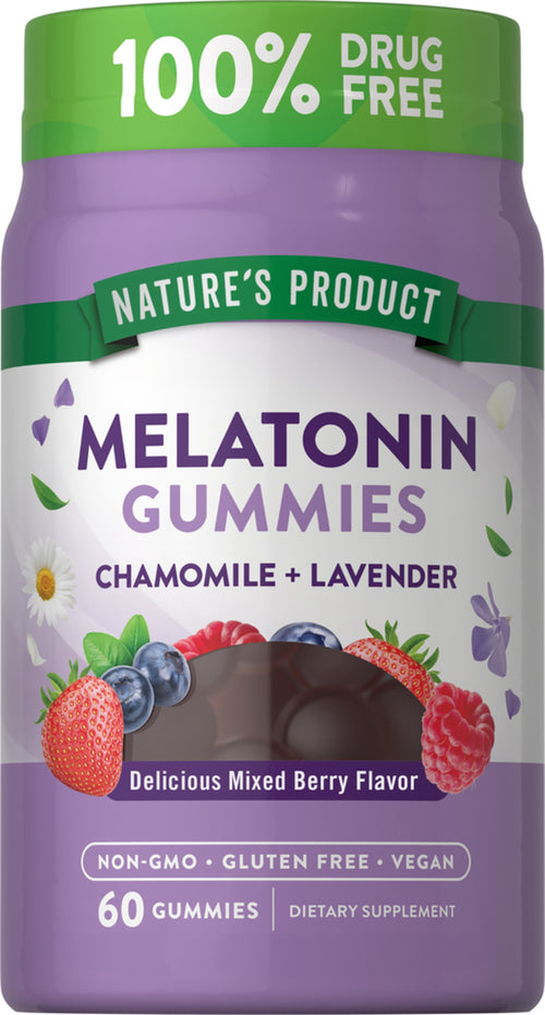 Melatonin Chamomile plus Lavender Gummies (Delicious Mixed Berry), 60 Gummies