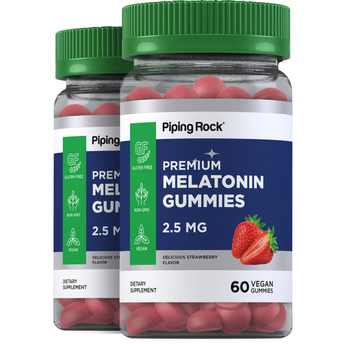 Melatonin Gummies (Delicious Strawberry), 2.5 mg, 60 Vegan Gummies, 2  Bottles