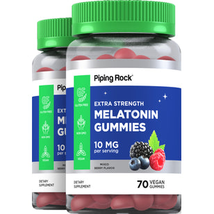 Melatonin Gummies (Mixed Berry), 10 mg (per serving), 70 Vegan Gummies, 2  Bottles