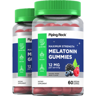 Melatonin Gummies (Natural Berry), 12 mg, 60 Vegan Gummies, 2  Bottles
