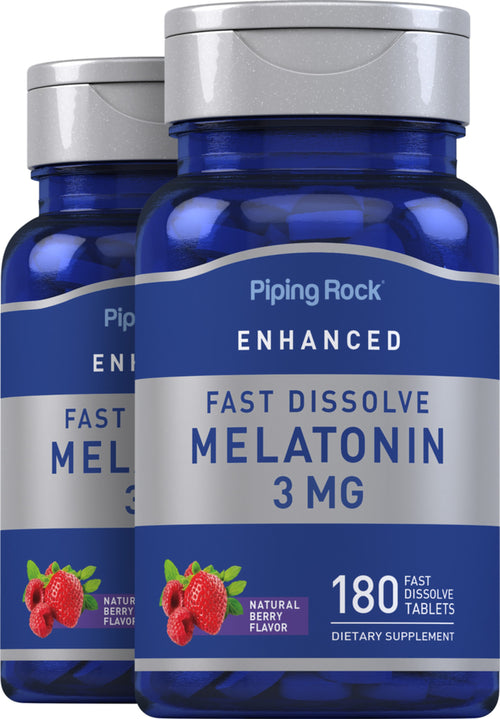 Melatonin (Natural Berry), 3 mg, 180 Fast Dissolve Tablets, 2  Bottles