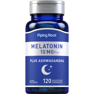 Melatonin Plus Ashwagandha, 10 mg (per serving), 120 Quick Release Capsules Bottle