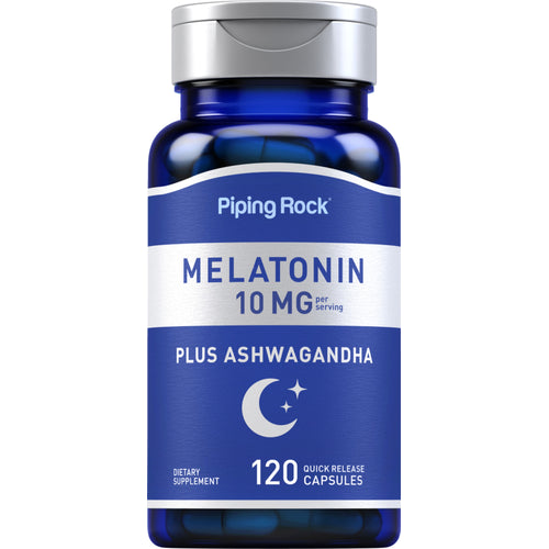 Melatonin Plus Ashwagandha, 10 mg (per serving), 120 Quick Release Capsules