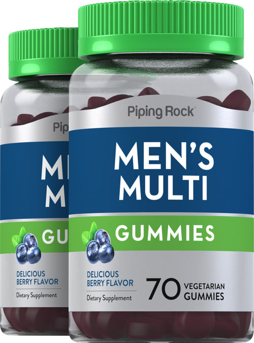 Multivitaminpräparat für Männer + B-12 D3 & Zink Gummis (Beere)  70 Vegetarische Gummibärchen 2 Flaschen     