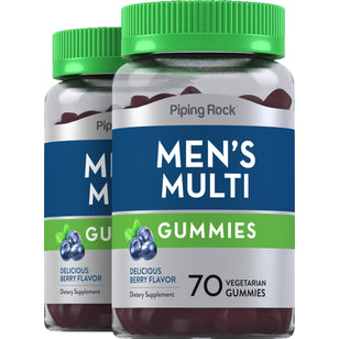 Men's Multivitamin + B-12 D3 & Zinc Gummies (Natural Berry), 70 Vegetarian Gummies, 2  Bottles
