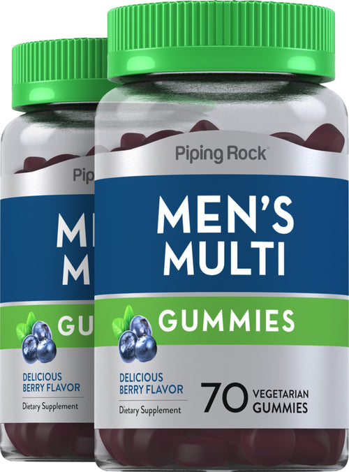 Men's Multivitamin + B-12 D3 & Zinc Gummies (Natural Berry), 70 Vegetarian Gummies, 2  Bottles