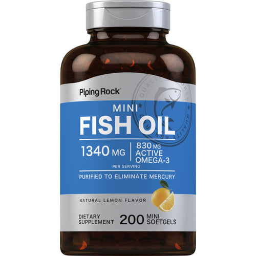 Minicápsulas de aceite de pescado Omega-3, sabor limón, 415 mg 1300 mg (por porción) 200 Geles blandos minis     