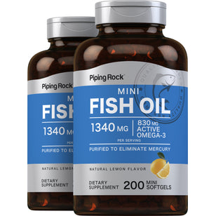 Mini Omega-3 Fish Oil Lemon Flavor, 1340 mg (per serving), 200 Mini Softgels, 2  Bottles