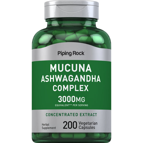 Mucuna ashwagandha-kompleks 3000 mg (per dose) 200 Vegetarianske kapsler