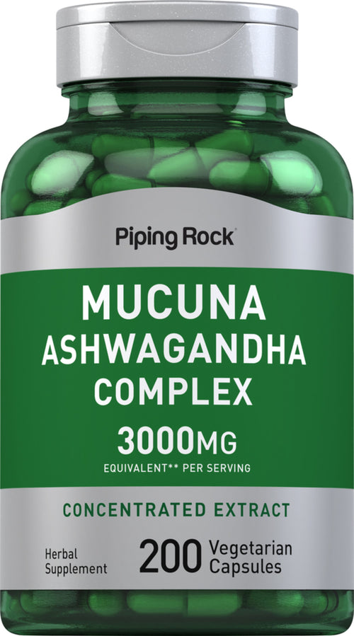 Complejo de Mucuna y Ashwagandha 3000 mg (por porción) 200 Cápsulas vegetarianas