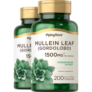 Mullein Leaf (Gordolobo), 1500 mg (per serving), 200 Quick Release Capsules, 2  Bottles