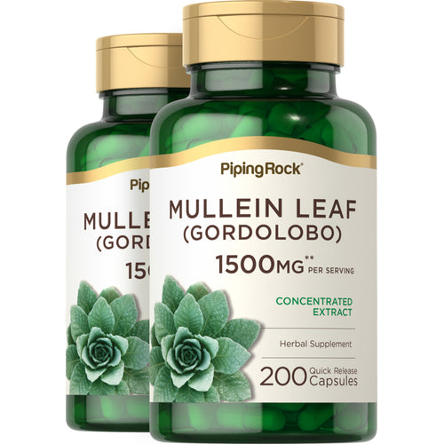 Mullein Leaf (Gordolobo), 1500 mg (per serving), 200 Quick Release Capsules, 2  Bottles