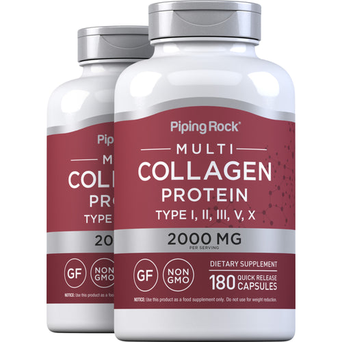 Multi Collagen Protein (Types I, II, III, V, X), 2000 mg (per serving), 180 Quick Release Capsules, 2  Bottles