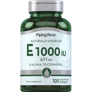 Natural Vitamin E, 1000 IU, 100 Quick Release Softgels Bottle