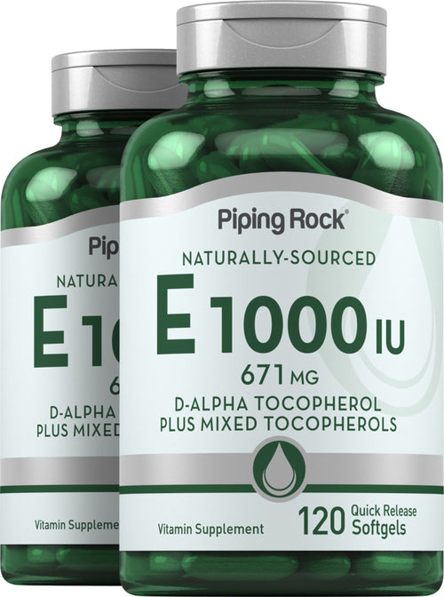 Natural Vitamin E plus Mixed Tocopherols, 1000 IU, 120 Quick Release Softgels, 2  Bottles
