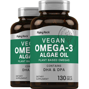 Omega-3 Algae Oil Vegan, 130 Veggie Gels, 2  Bottles