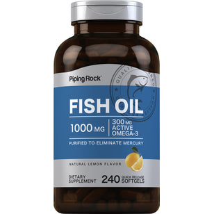 Óleo de peixe com ómega-3 Sabor a limão 1000 mg 240 Gels de Rápida Absorção     