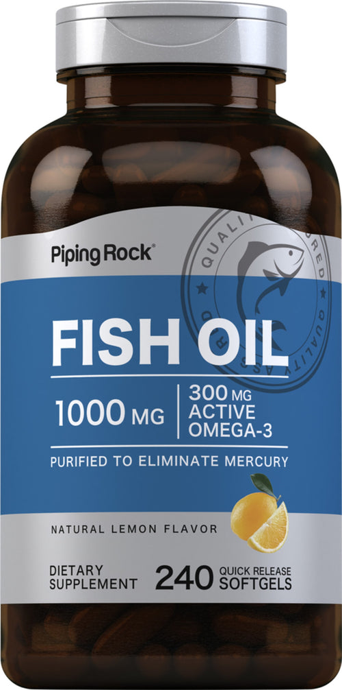 Olio di pesce Omega-3 al gusto di limone 1000 mg 240 Capsule in gelatina molle a rilascio rapido     