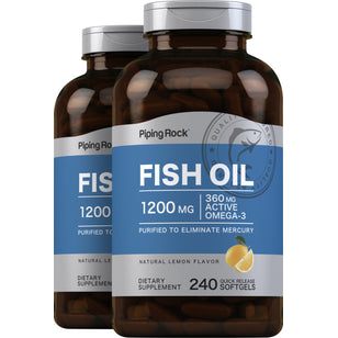 Omega-3 Fish Oil Lemon Flavor, 1200 mg, 240 Quick Release Softgels, 2  Bottles
