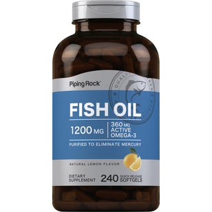 Aceite de pescado omega-3 sabor limón 1200 mg 240 Cápsulas blandas de liberación rápida     