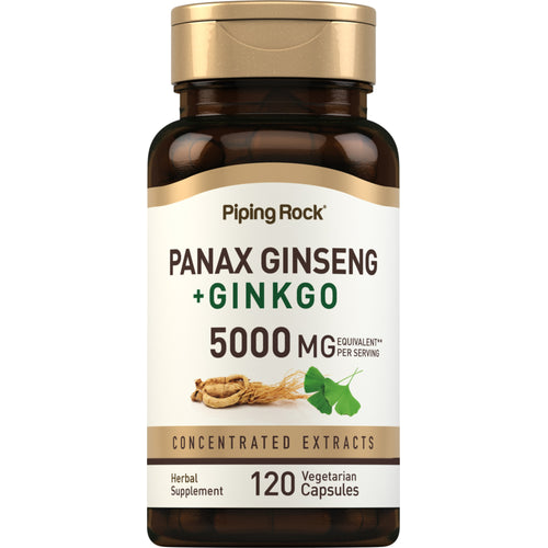 Panax Ginseng + Ginkgo, 5000 mg (na porcję), 150 Kapsułki wegetariańskie