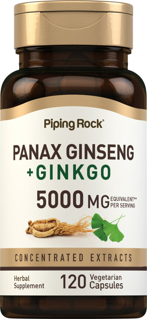 Panax Ginseng + Ginkgo, 5000 mg (na porcję), 150 Kapsułki wegetariańskie
