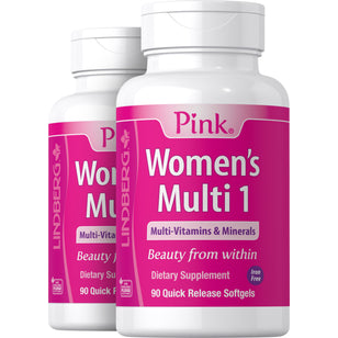 Pink Women's Multi 1 Iron Free, 90 Quick Release Softgels, 2  Bottles