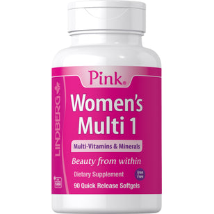 Pink Women's Multi 1 ohne Eisen 90 Softgele mit schneller Freisetzung       