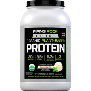 โปรตีนสำหรับผู้ออกกำลังกายผลิตจากพืช (ออร์แกนิก)(ครีมวานิลลา) 32 ออนซ์ (908 g) ขวด