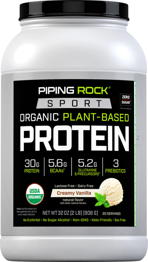 Plantebasert sportprotein (organisk) (kremet vanilje) 32 ounce (908 g) Flaske