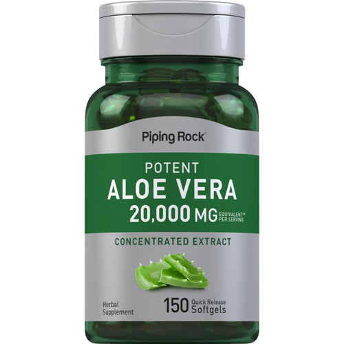 Stærk Aloe Vera  20,000 mg (pr. dosering) 150 Softgel for hurtig frigivelse     