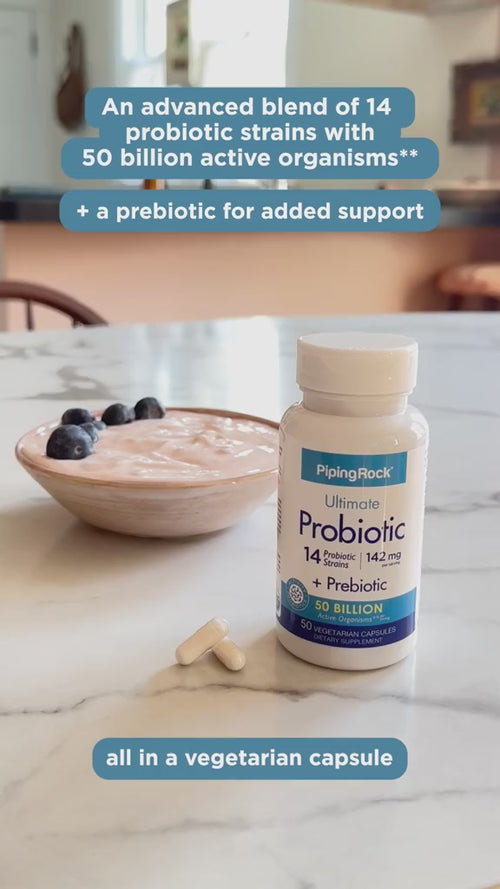 Probiotic 14 Strains 50 Billion Organisms plus Prebiotic, 100 Vegetarian Capsules Video