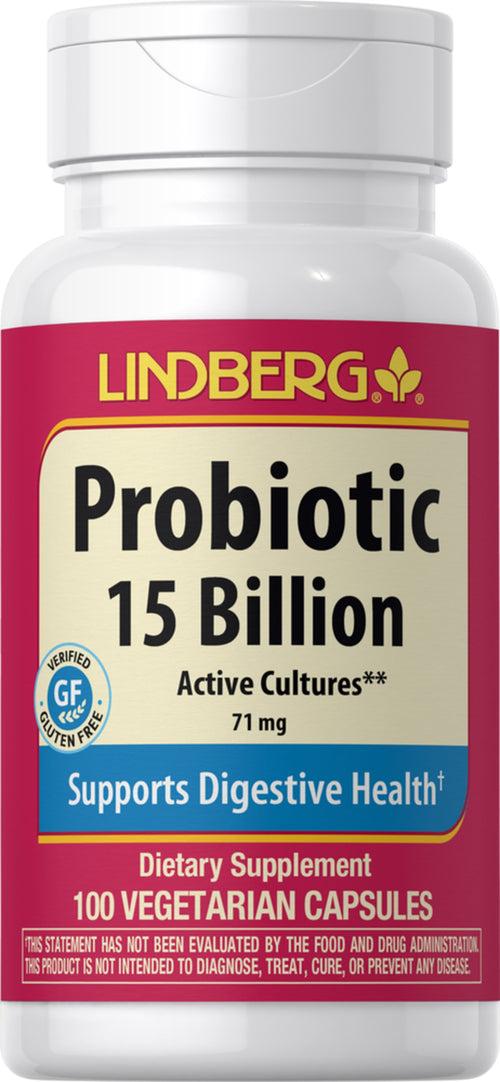 Probiótico, 14 cepas y 15 000 millones de células, con prebiótico 100 Cápsulas vegetarianas       